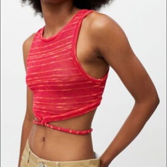 Urban Renewal Vintage Remnants Pink/Red Tie-Back Knit Wrap Crop Top - Picture 7 of 7